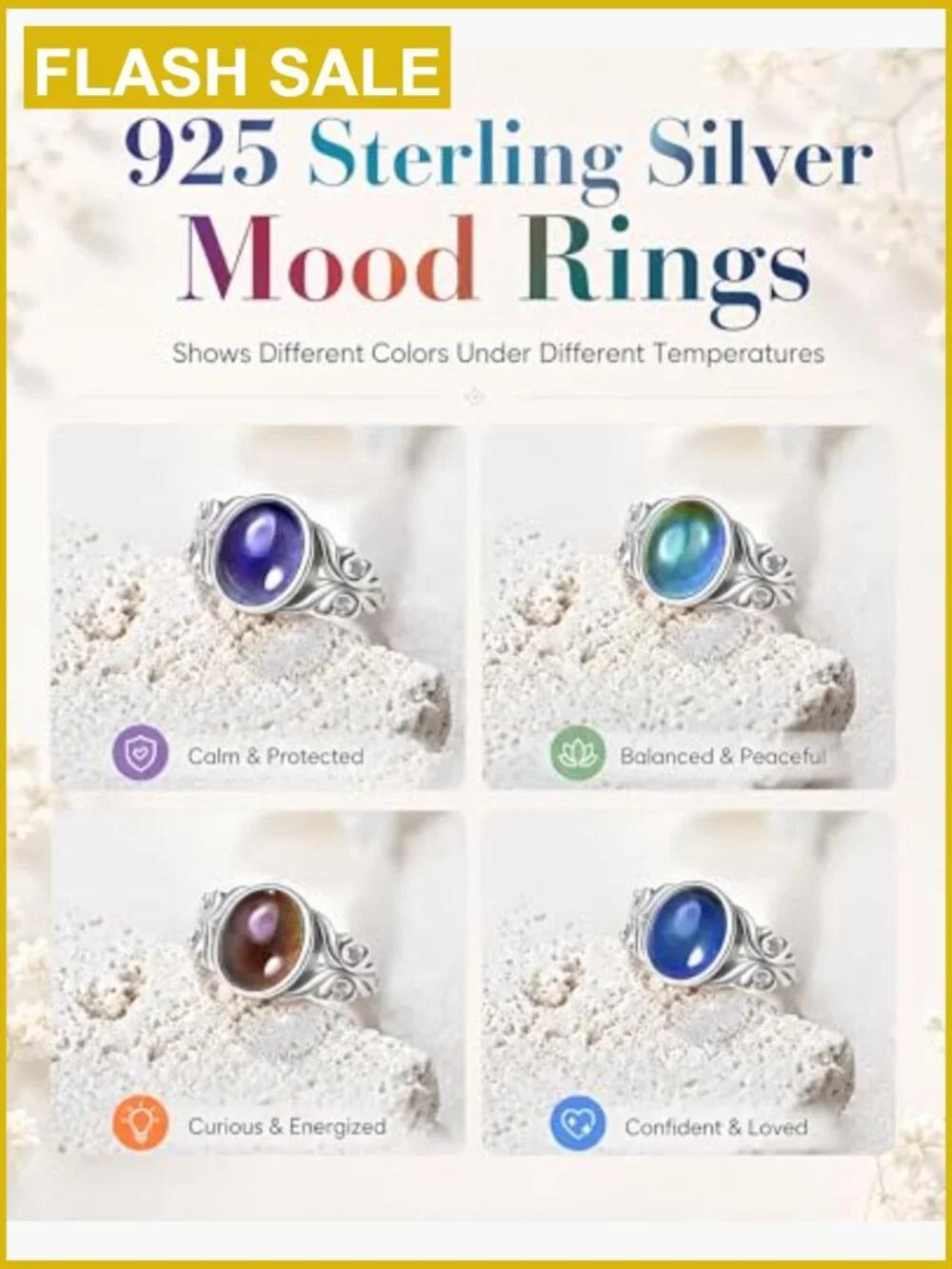 Sterling Silver Mood Ring Color Changing Thermochromic Size 7 Statement Ring